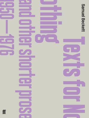 cover image of Texts for Nothing and Other Shorter Prose, 1950-1976